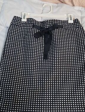 The Limited Navy and White Polka Dot Skirt with Front Tie